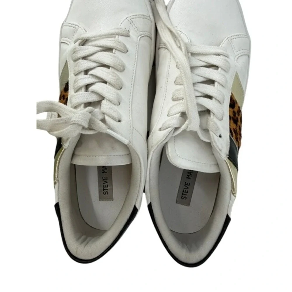 Steve Madden Fone White Leopard Print Gold Stripe Sneakers FONE01S1 Womens 8.5M